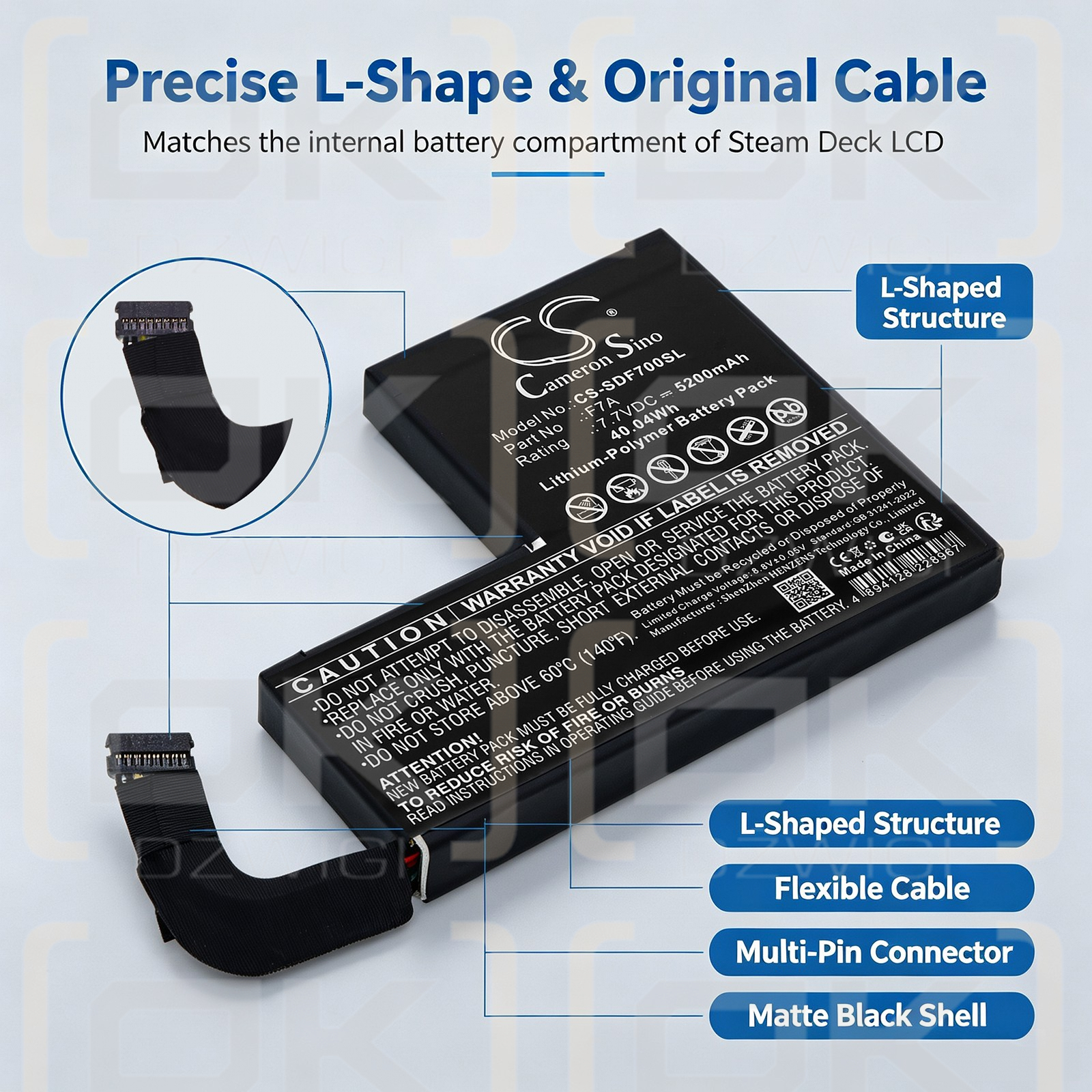 Batería de repuesto para Steam Deck F7A / F7A 5200 mAh Li-Polymer 7.7 V (Cameron Sino)