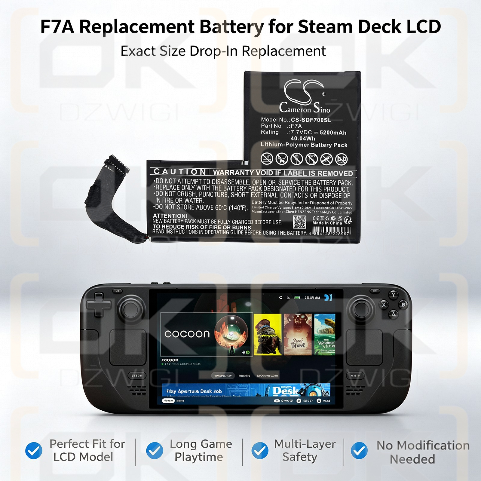 Batería de repuesto para Steam Deck F7A / F7A 5200 mAh Li-Polymer 7.7 V (Cameron Sino)