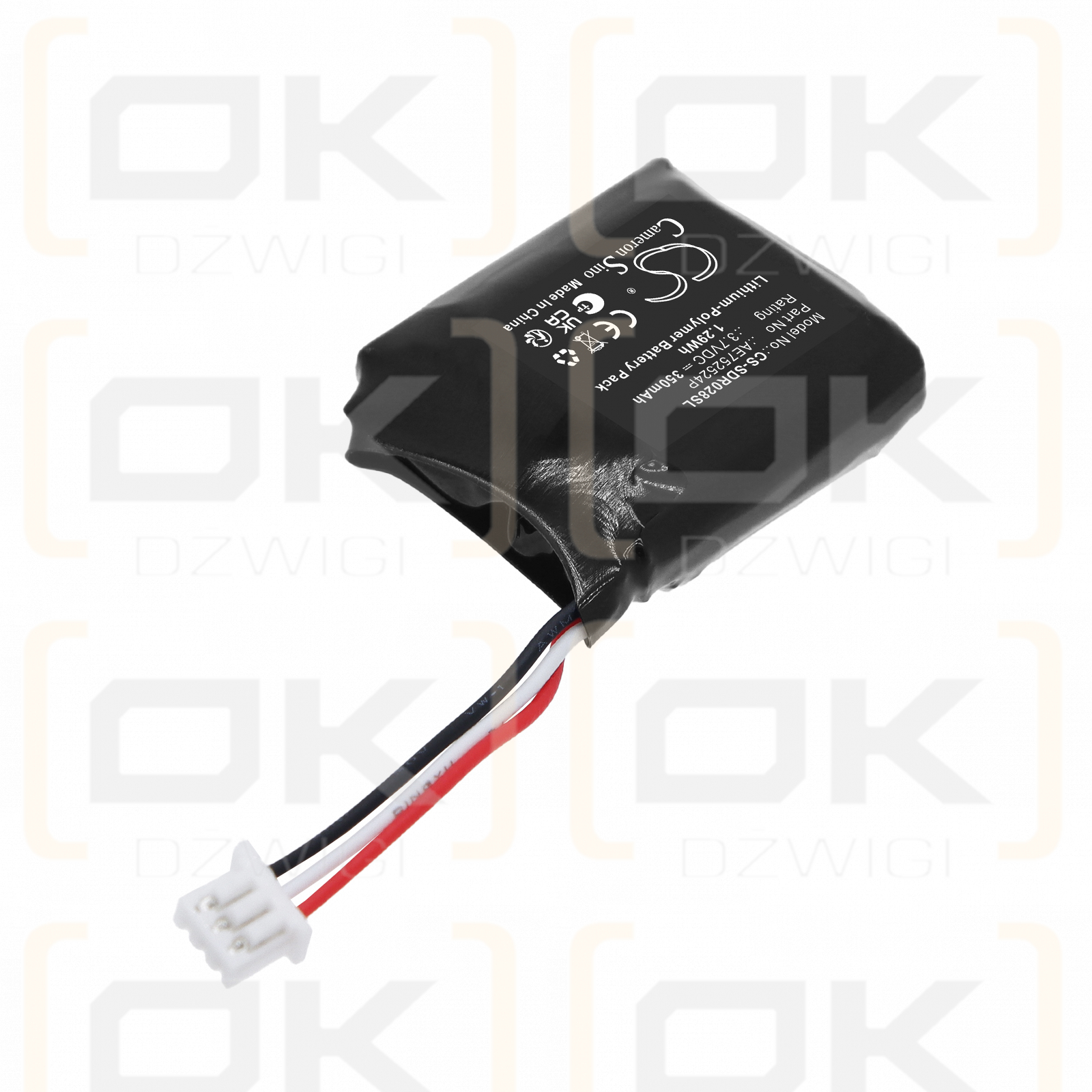 Batería de repuesto para receptor Dogtra 280X / AE752524P, 350 mAh, polímero de litio, 3,7 V (Cameron Sino)