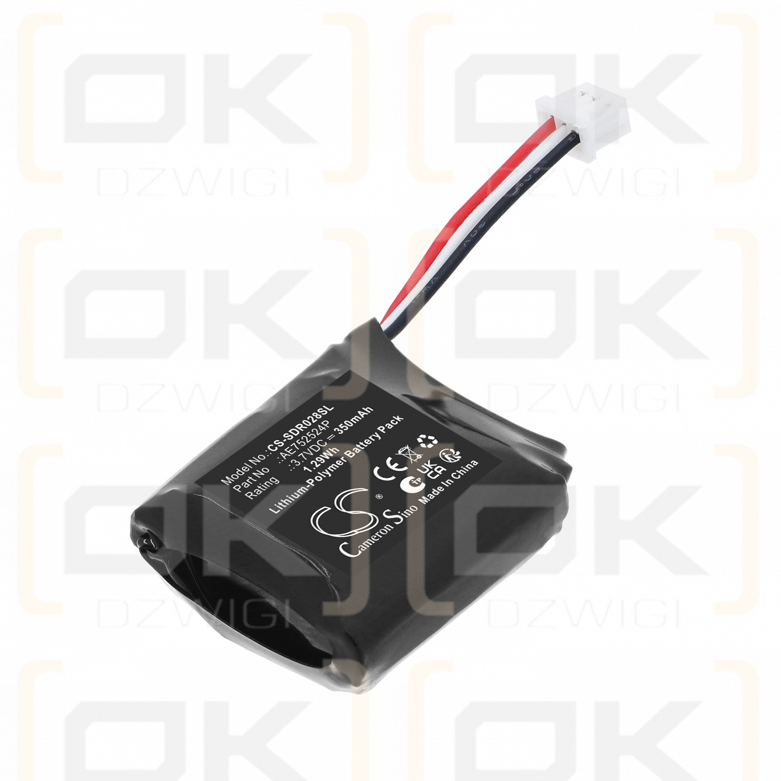 Batería de repuesto para receptor Dogtra 280X / AE752524P, 350 mAh, polímero de litio, 3,7 V (Cameron Sino)
