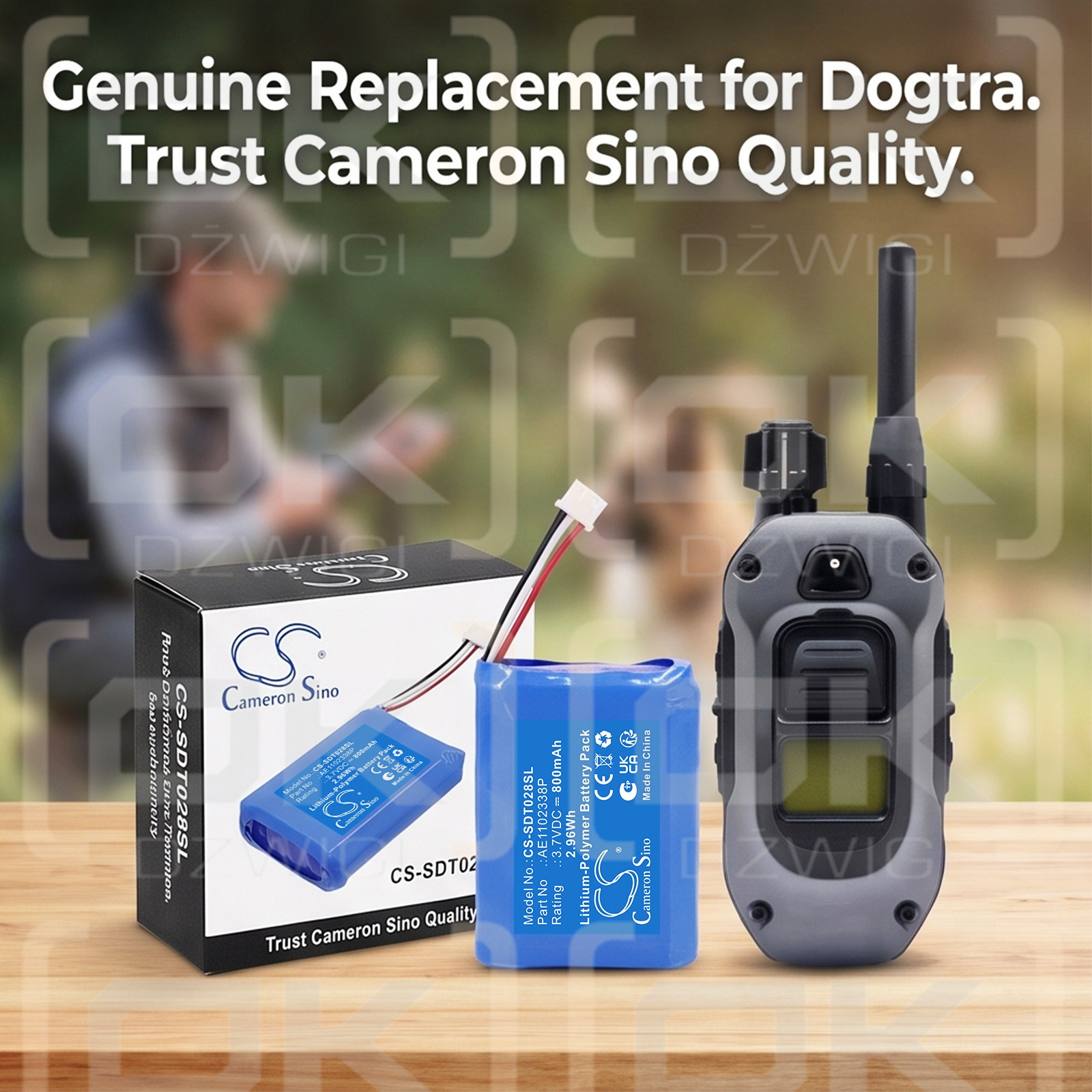 Ersatzakku für Dogtra 280X Sender / AE1102338P 800mAh Li-Polymer 3,7V (Cameron Sino)