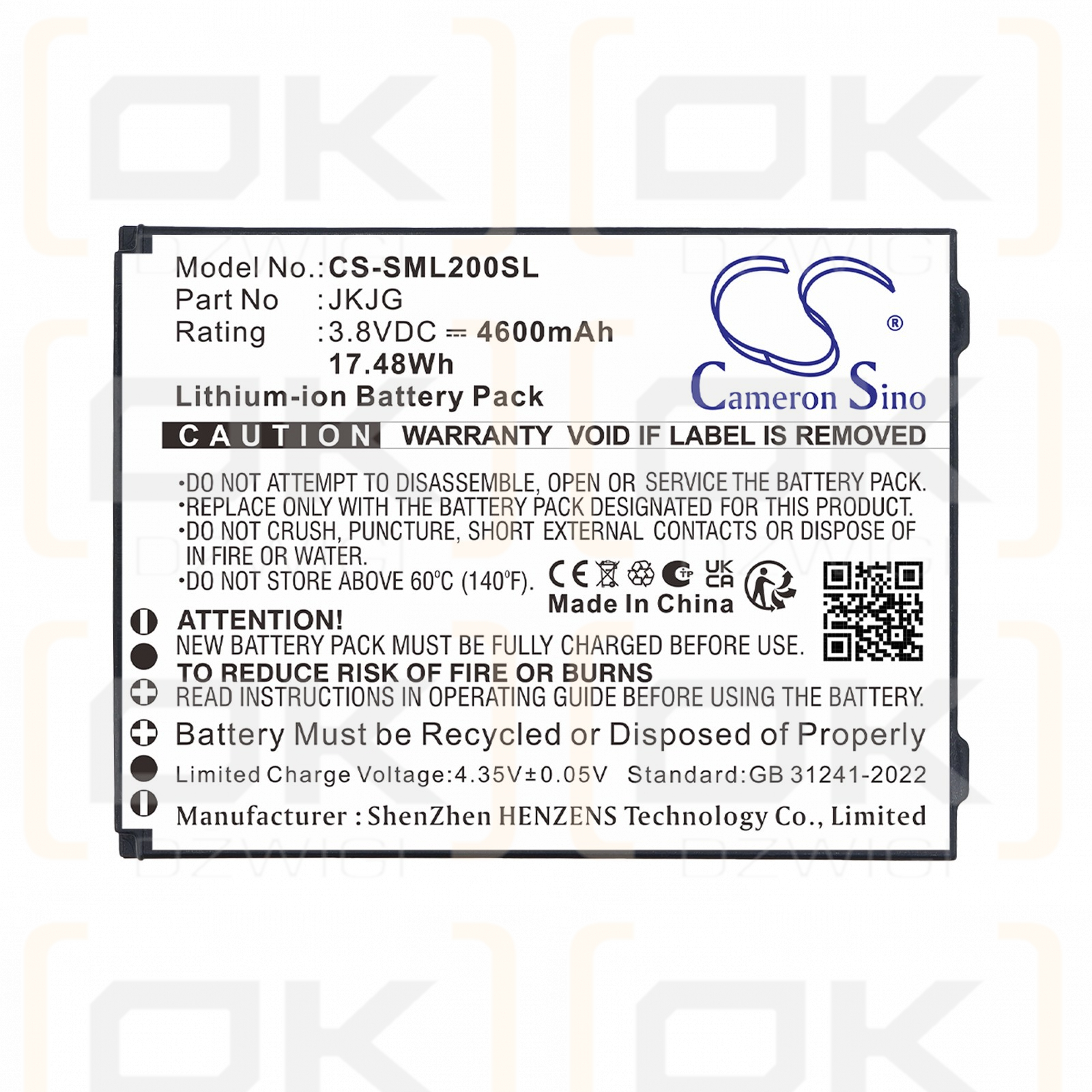 Batería de repuesto para Sunmi L2K / JKJG 4600mAh 3.8V (Cameron Sino)