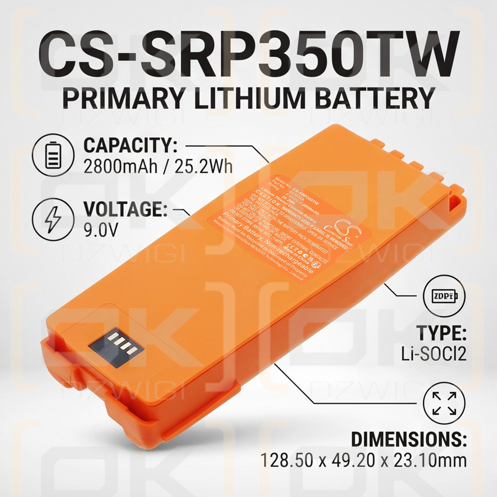 Batería de repuesto para SAILOR SP3560 / 403504A 2800mAh Li-SOCl2 7.4V (Cameron Sino)