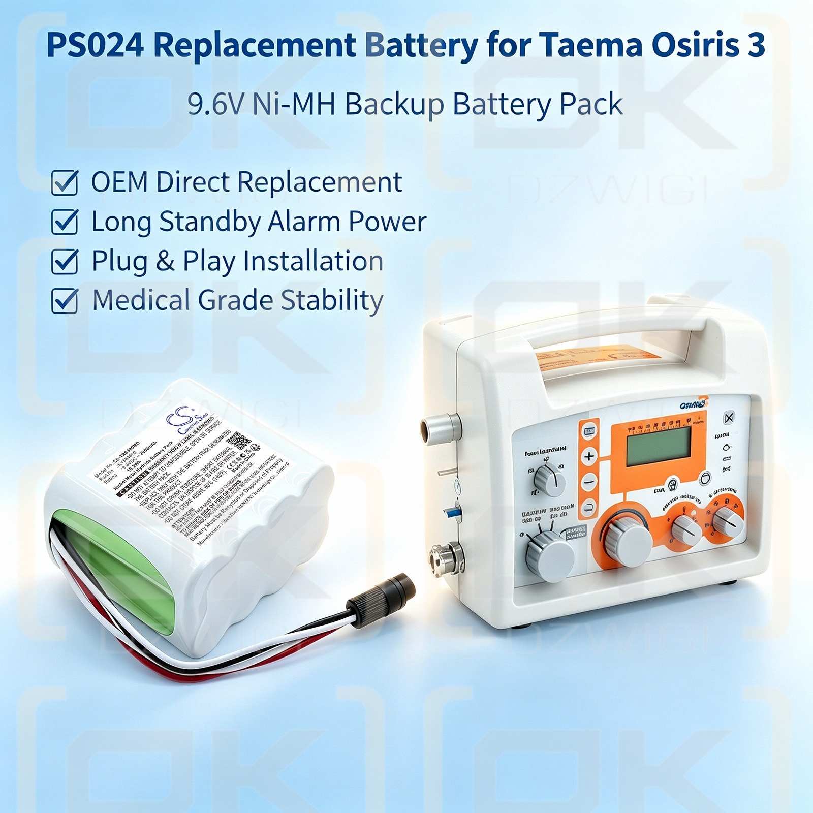 Ersatzakku für Taema Osiris 3 / PS024 2000 mAh Ni-MH 9,6 V (Cameron Sino)