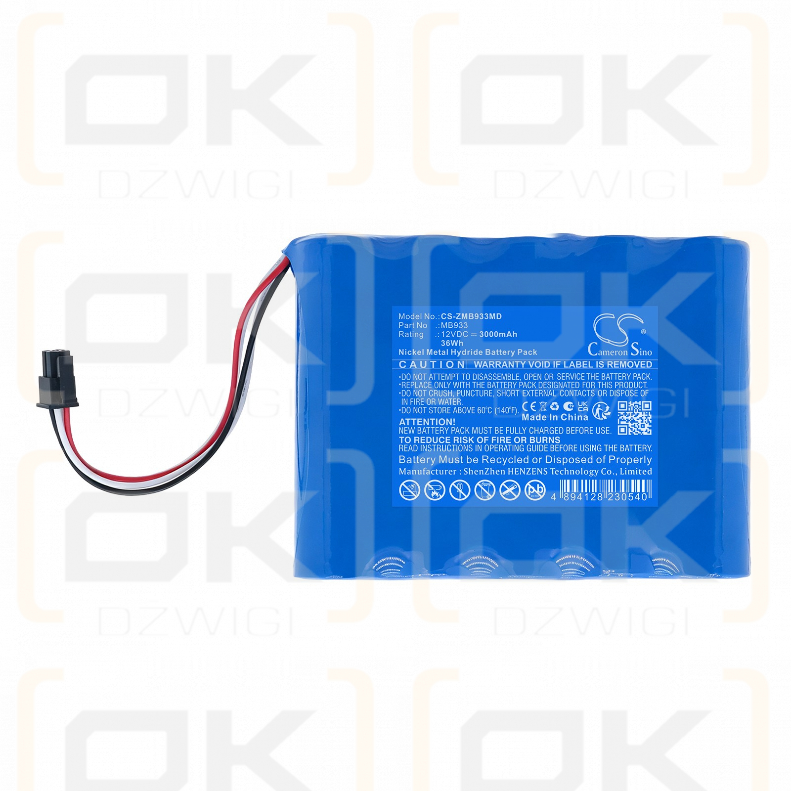 Ersatzakku für Zeiner Medical Rescue Vakuumpumpe / MB933 3000 mAh Ni-MH 12 V (Cameron Sino)