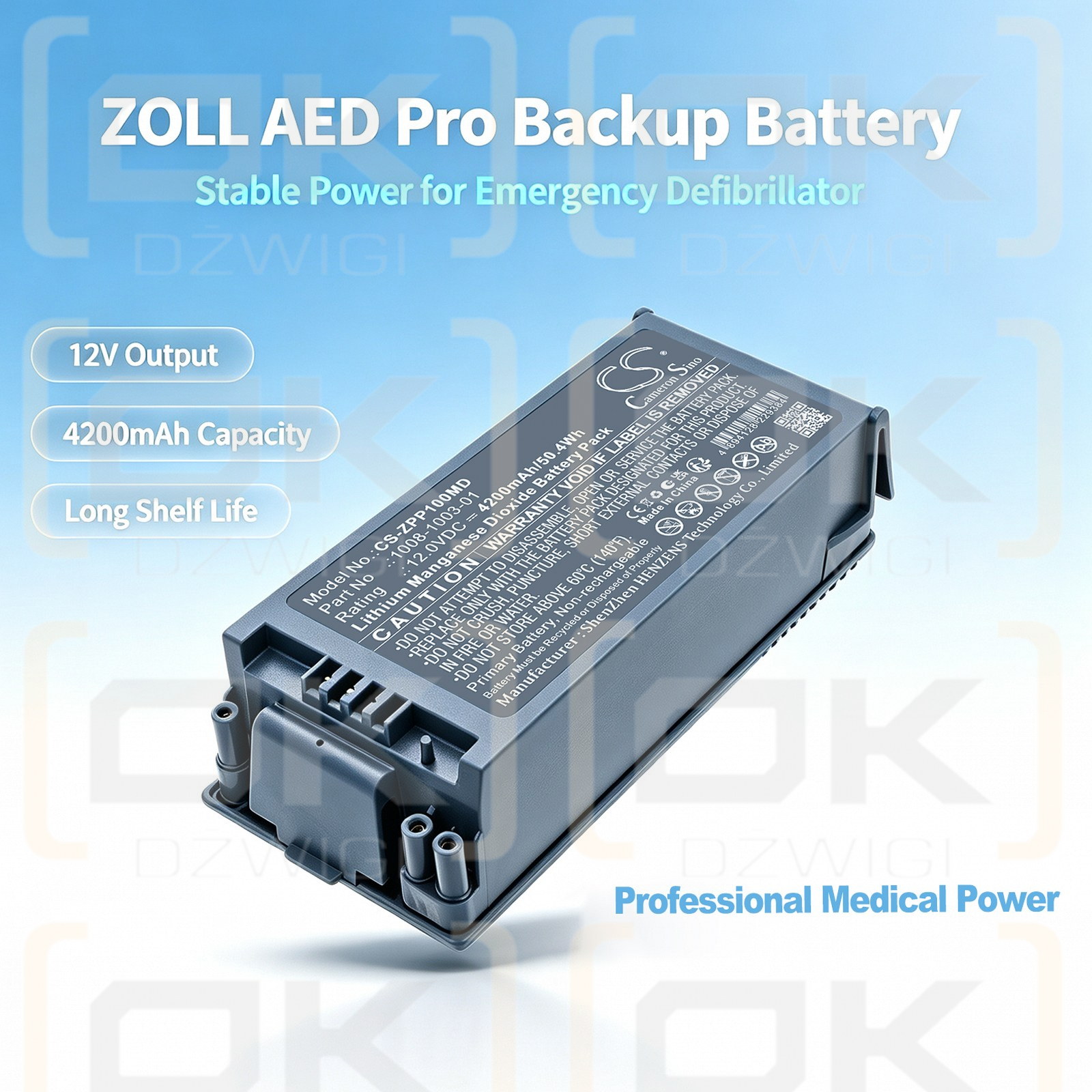 Zoll AED Pro Ersatzakku / 1008-1003-01 4200 mAh Li-MnO2 12V (Cameron Sino)