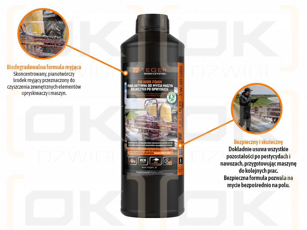 Piana aktywna do mycia maszyn rolniczych po opryskach - BIO AGRO FOAM, koncentrat 1l, Teger