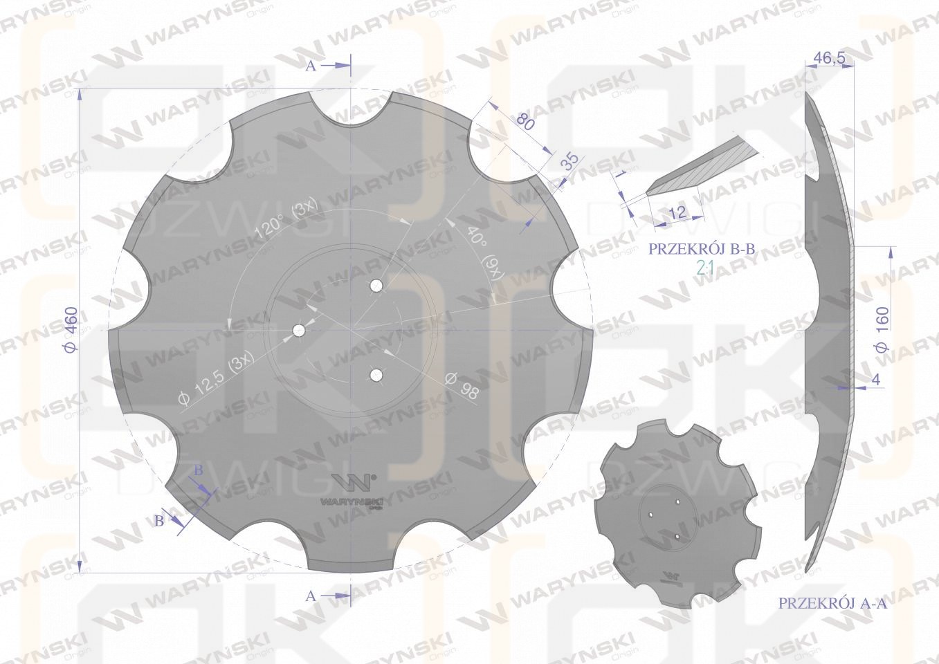Zahnscheibe Z-9 fi 460, Aufnahme 3/97 mm, Dicke 4 mm, verwenden Sie Horsch 23246102