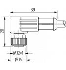 M12 sensor cable, 4pin angled connector, 10m