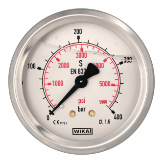 Wika pressure gauge with rear connection G 1/4"; 0-400 bar; NS 63mm; Model 213.53
