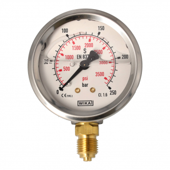 Wika pressure gauge with bottom connection G 1/4"; 0-250 bar; NS 63mm; Model 213.53