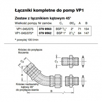 Parker suction port 2 1/2"; 1" BSP 45 degrees