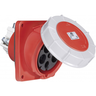 Slanting panel socket 125A 5P 400V red IP67 POWER TWIST