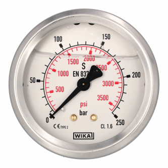 Wika pressure gauge with rear connection G 1/4"; 0-250 bar; NS 63mm; Model 213.53