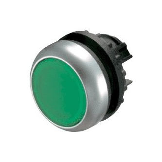 Spring return button, flat, green