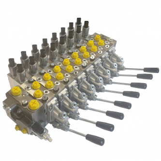 Rozdzielacz hydrauliczny Akon (120 l/m) 8 sekc. Prop. LS. bypass + manual 12VDC
